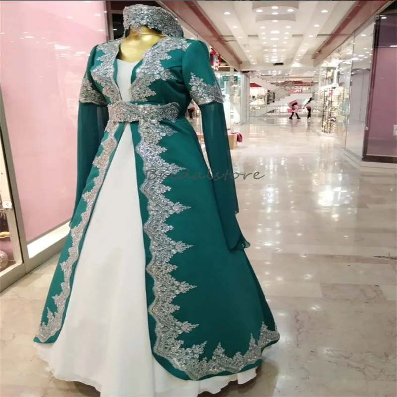Turkish Green White Wedding Dress Traditional 2024 With Lace A Line Floor Length Pakistani Moroccan Bride Dress Dubai Indian Country Church Bridal Gow