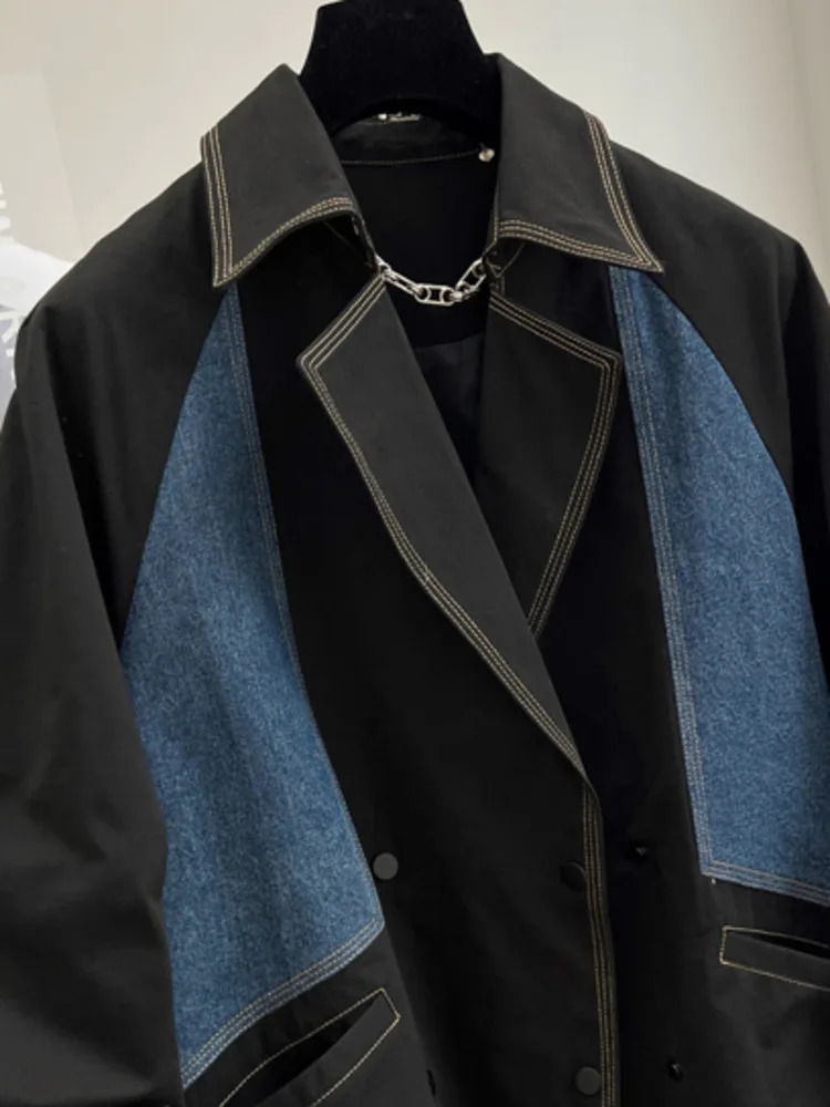 EWQ Denim Stitching Long Sleeve Trend Ladies Coat Korean Clothing Big Size Black Jacket Top 2023 Spring Autumn 240117