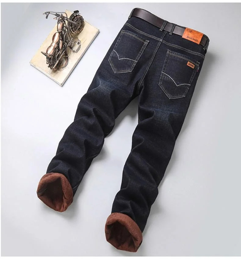 Men Stretch Thicken Jeans Fashion Black Denim Trousers For Male Autumn and Winter Classic Men's Business Jeans 240117