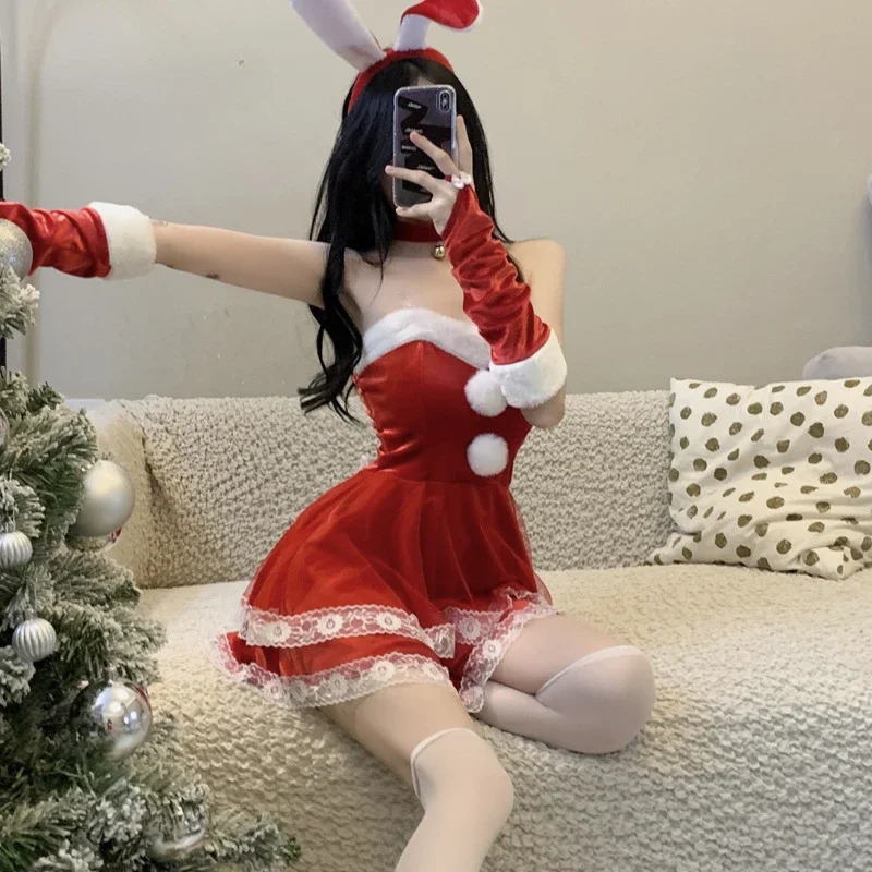 Christmas Dress Sweet Girl Costume Rabbit Woman Set Bunny Suit Sexy Lingeries Lady Cosplay Year Maid Uniform 240117