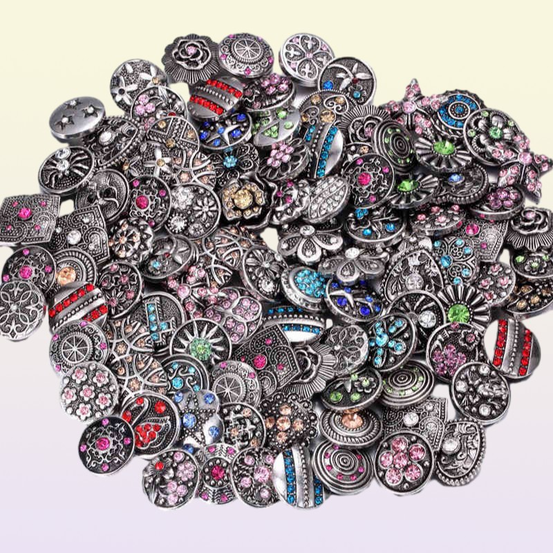 100pcslot Whole 12mm 18mm Snap Button Jewelry for Snap Bracelet Mixed Rhinestone Metal Charms DIY Buttons Snap Jewelry 210323