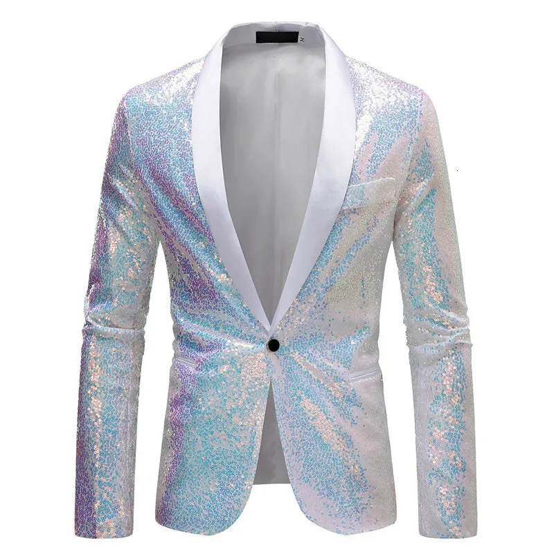 Shiny Gold Sequin Glitter Embellished Blazer Jacket Men Nightclub Prom Suit Coats Mens Costume Homme Stage Clothes For singers 240117