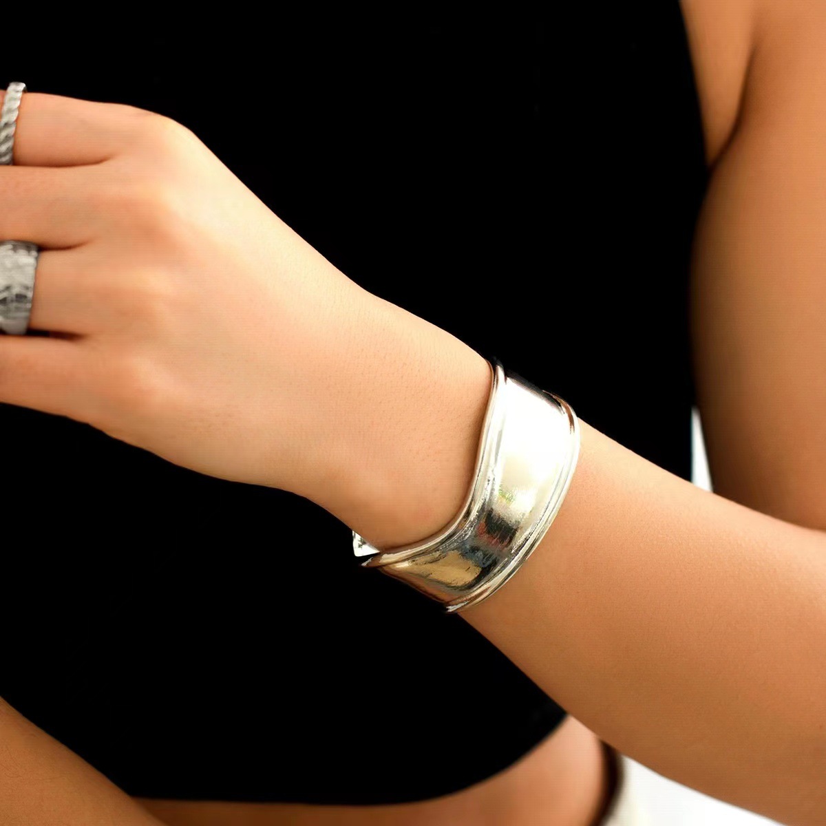 Hiphop Rock Punk Couple European American Cuff Bangle personality versatile fashion alloy cuffs irregular wide edition smooth metal bracelet wholesale