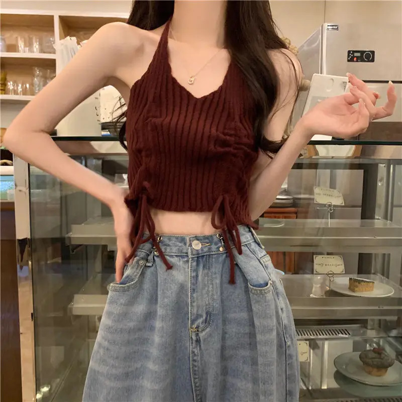 Spring Autumn Sweater Halter Sling Cargo Pants 1 or 3 Piece Set Women Casaul Multi Stripe Knit Tops Vest Trousers Outfits 240117