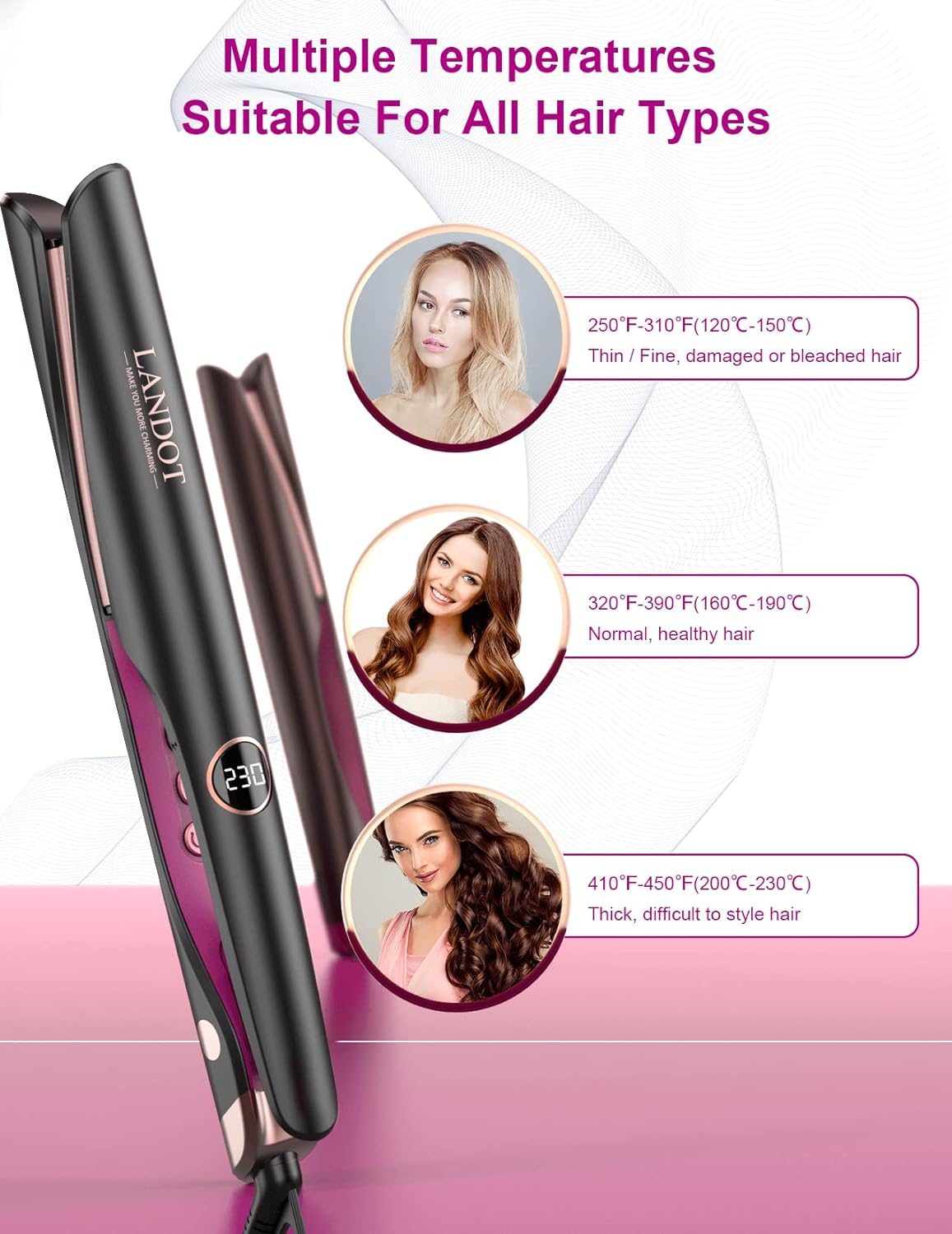 HS168 Landot 2-In-1 Hair Tool - Combination Straightener & Curler with Adjustable Temperature
