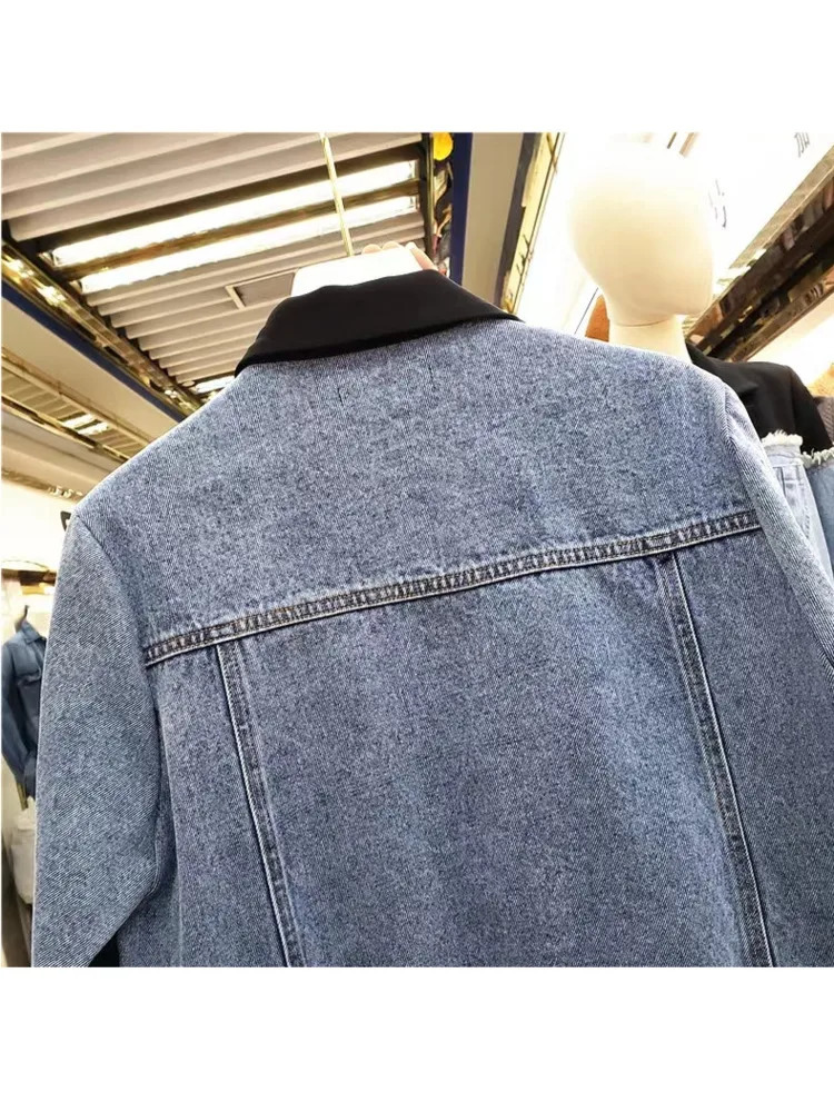 Casual Suit Jacket Women 2023 Korean Fashion Autumn Personality Loose Denim Patchwork Blazer Coat Femme Jackets 240117