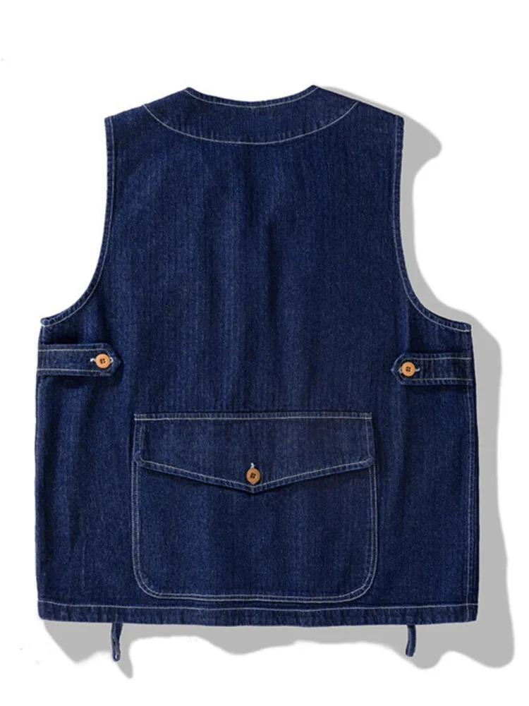 Cargo Pocket Cityboy Denim Vest Unisex Loose Casual Tank Top for Men Women Vintage Waistcoat Jeans Coat 240117Z