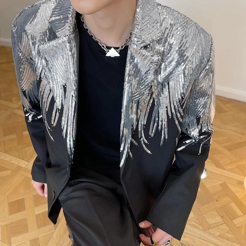IEFB Heavy Craft Embroidery Sequin Trend Casual Men's Blazer 2023 Autumn Fashion fit Jacket Streetwear Suit Coat 9Y9245 240117