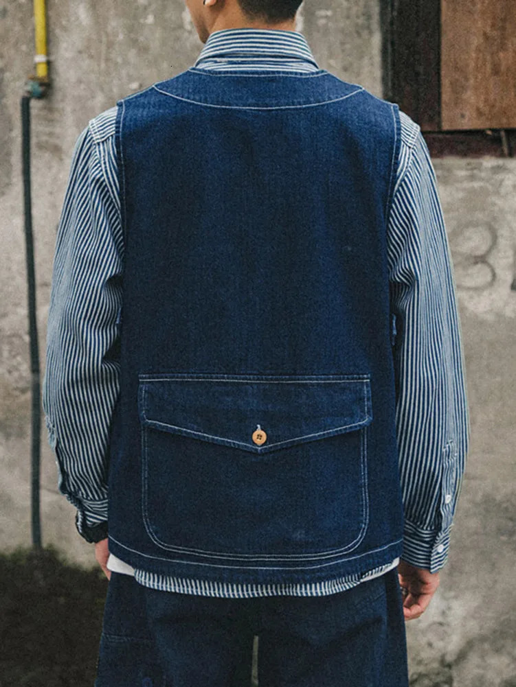 Cargo Pocket Cityboy Denim Vest Unisex Loose Casual Tank Top for Men Women Vintage Waistcoat Jeans Coat 240117Z