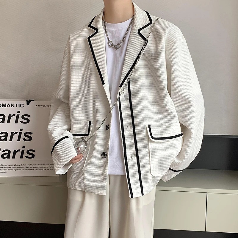 Black White Blazer Men Fashion Society Mens Dress Jacket Korean Loose Business Casual Suit Jacket Men Office Formal Blazer M-2XL 240117