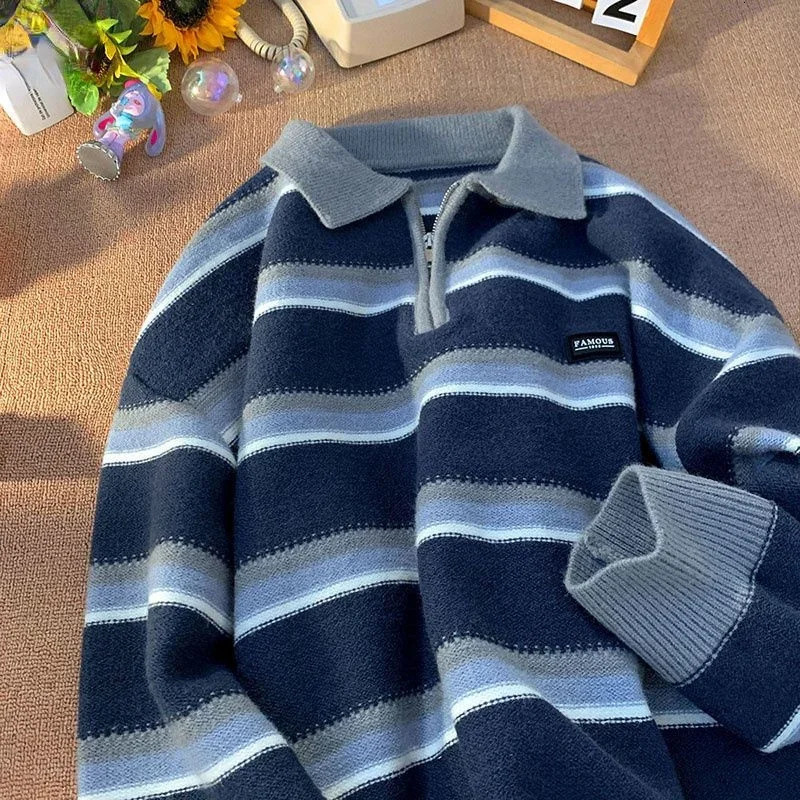 Fashionable Korean retro knitted warm thickened sweater winter y2k men street personalized loose and simple sports hoodie 240117