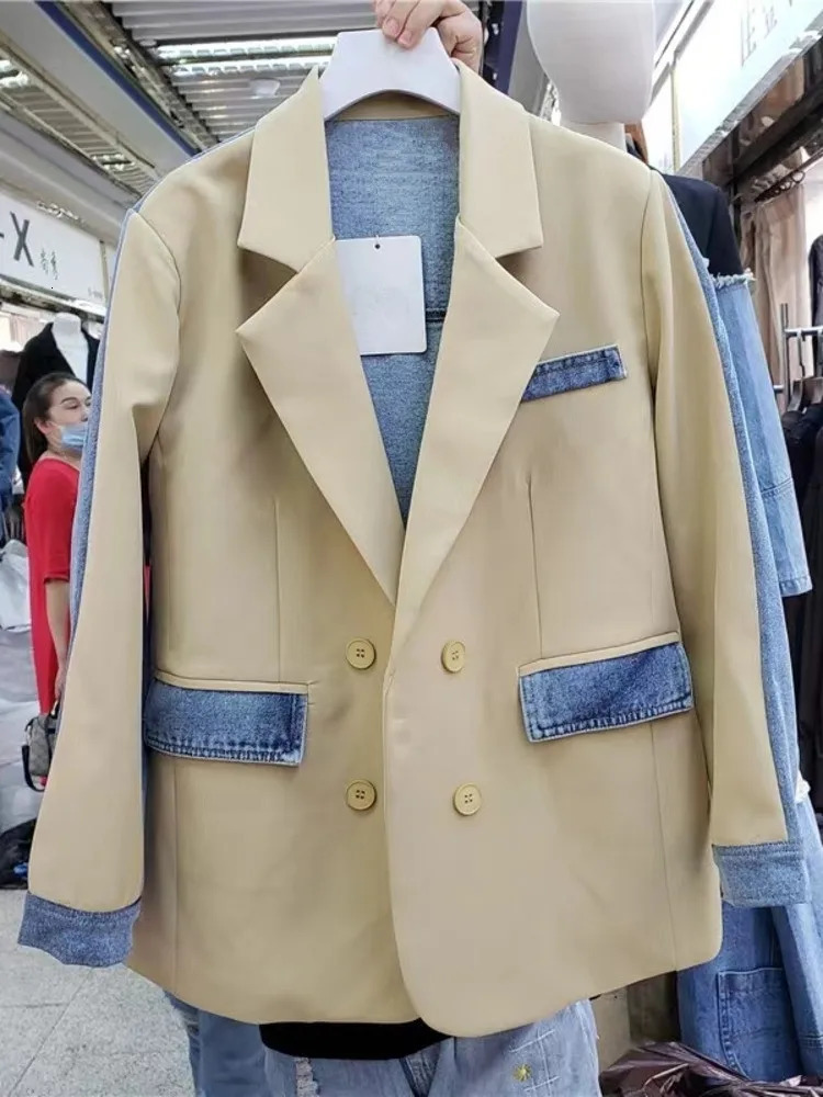Casual Suit Jacket Women 2023 Korean Fashion Autumn Personality Loose Denim Patchwork Blazer Coat Femme Jackets 240117