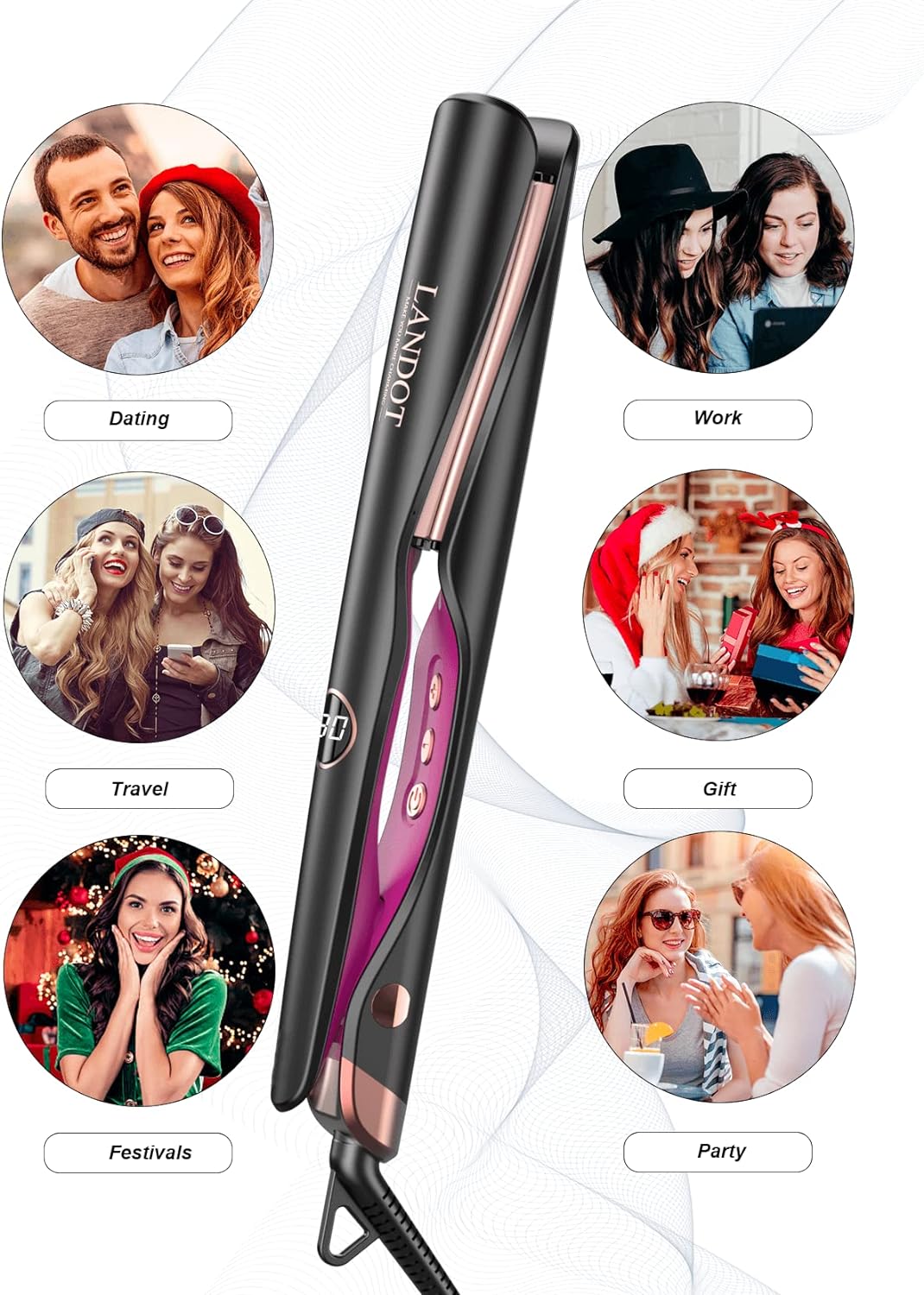 HS168 Landot 2-In-1 Hair Tool - Combination Straightener & Curler with Adjustable Temperature