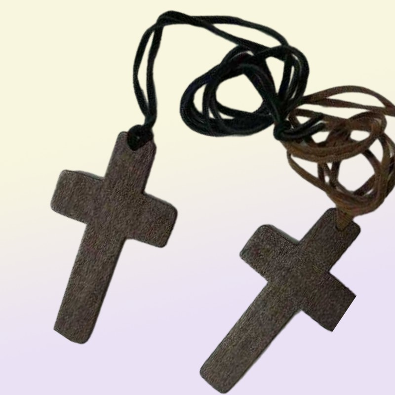 Necklace Cross Vintage Wooden Jewelry Pendant Simple Wooden Cross And Leather Rope Charm Wedding Women Necklace Sweater Chain