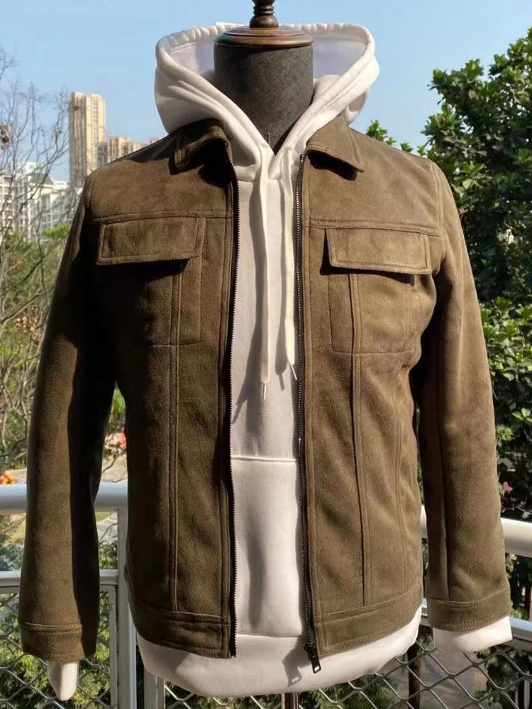 High Qulity Suede Jacket Men's Zipper Retro Classic Lapel Coat Windproof Spring Autumn Casual Cargo Male Outwear Clothes 240117Z