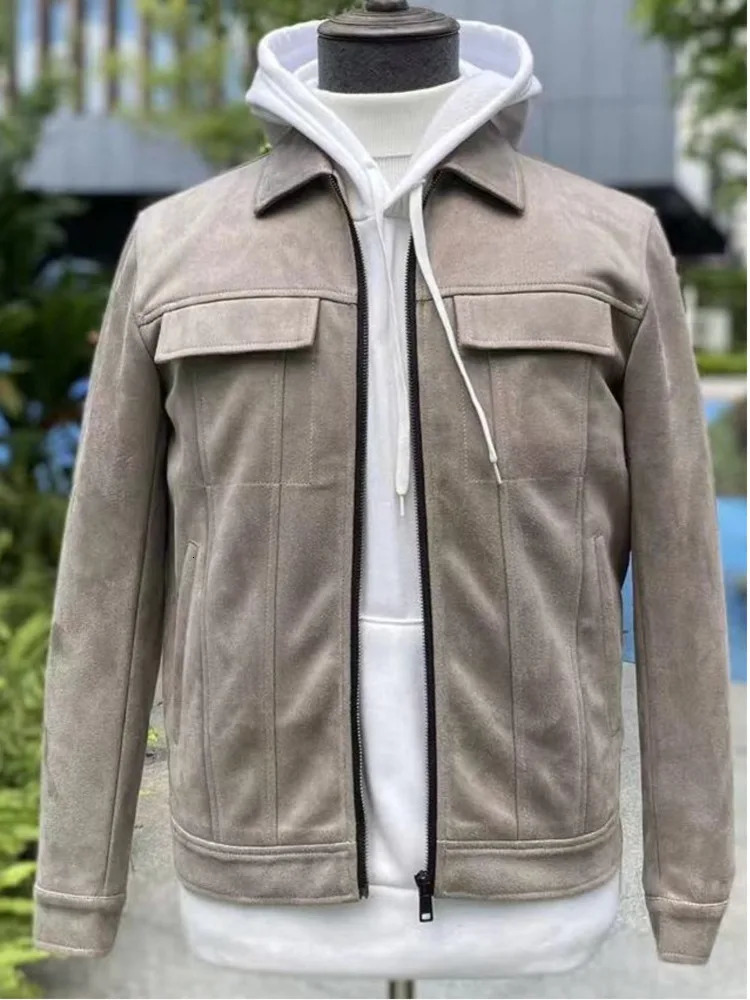 High Qulity Suede Jacket Men's Zipper Retro Classic Lapel Coat Windproof Spring Autumn Casual Cargo Male Outwear Clothes 240117Z