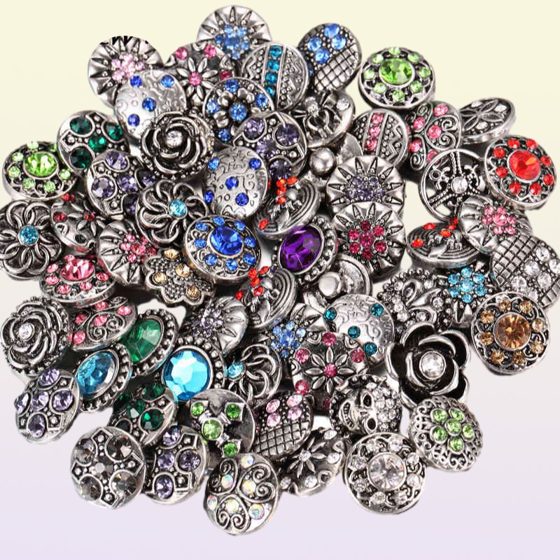100pcslot Whole 12mm 18mm Snap Button Jewelry for Snap Bracelet Mixed Rhinestone Metal Charms DIY Buttons Snap Jewelry 210323