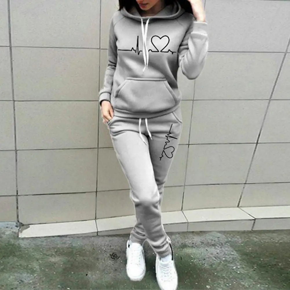 Women's Hoodie and Elastic Waist Pants Suit Pullover Solid Autumn Tracksuit Slim Lady Hoodied 2 Pieces Set Wear Resistant 240117