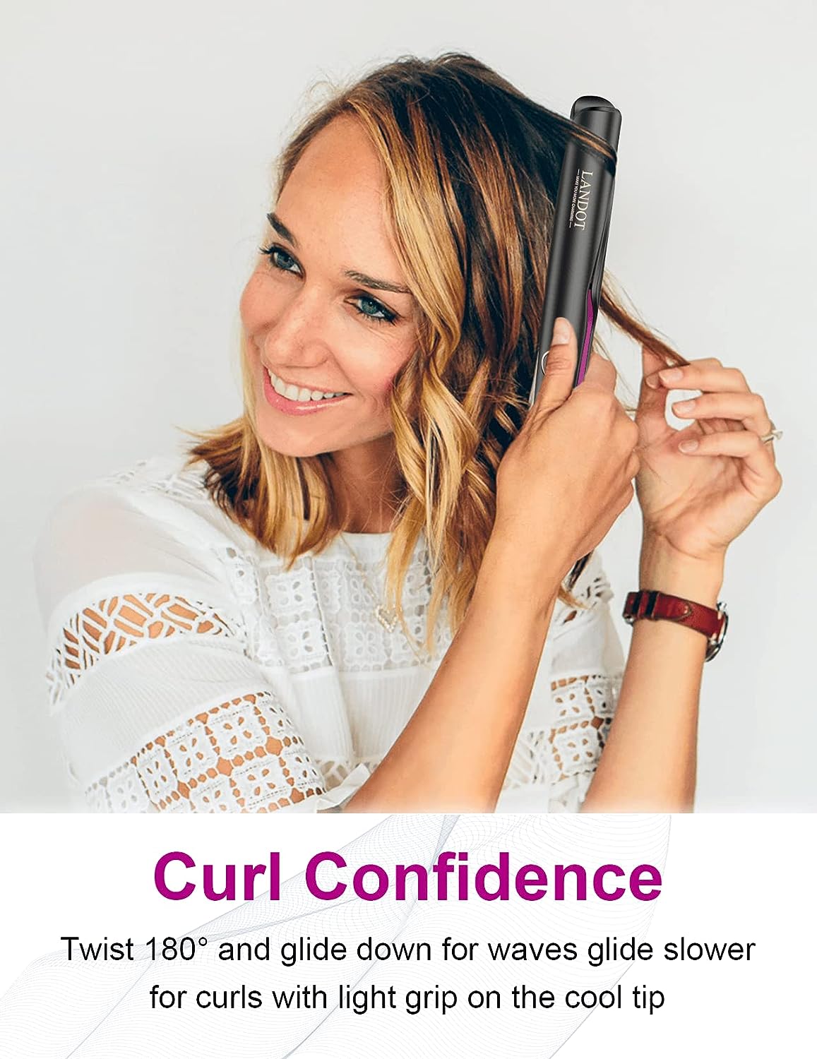 HS168 Landot 2-In-1 Hair Tool - Combination Straightener & Curler with Adjustable Temperature