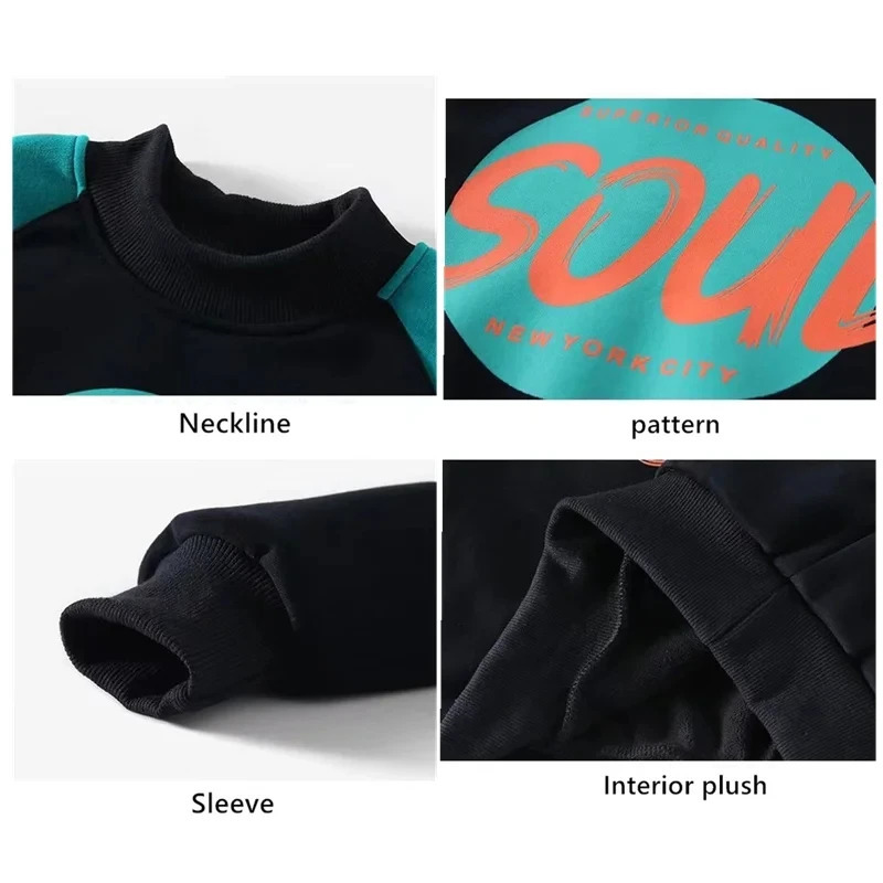 Boys Clothes Fleece Warm Hoodies Trousers Sets Kids Autumn Winter Letter Printed Sweatshirts Pants Outfits Baby Tracksuit 2-10Y 240117