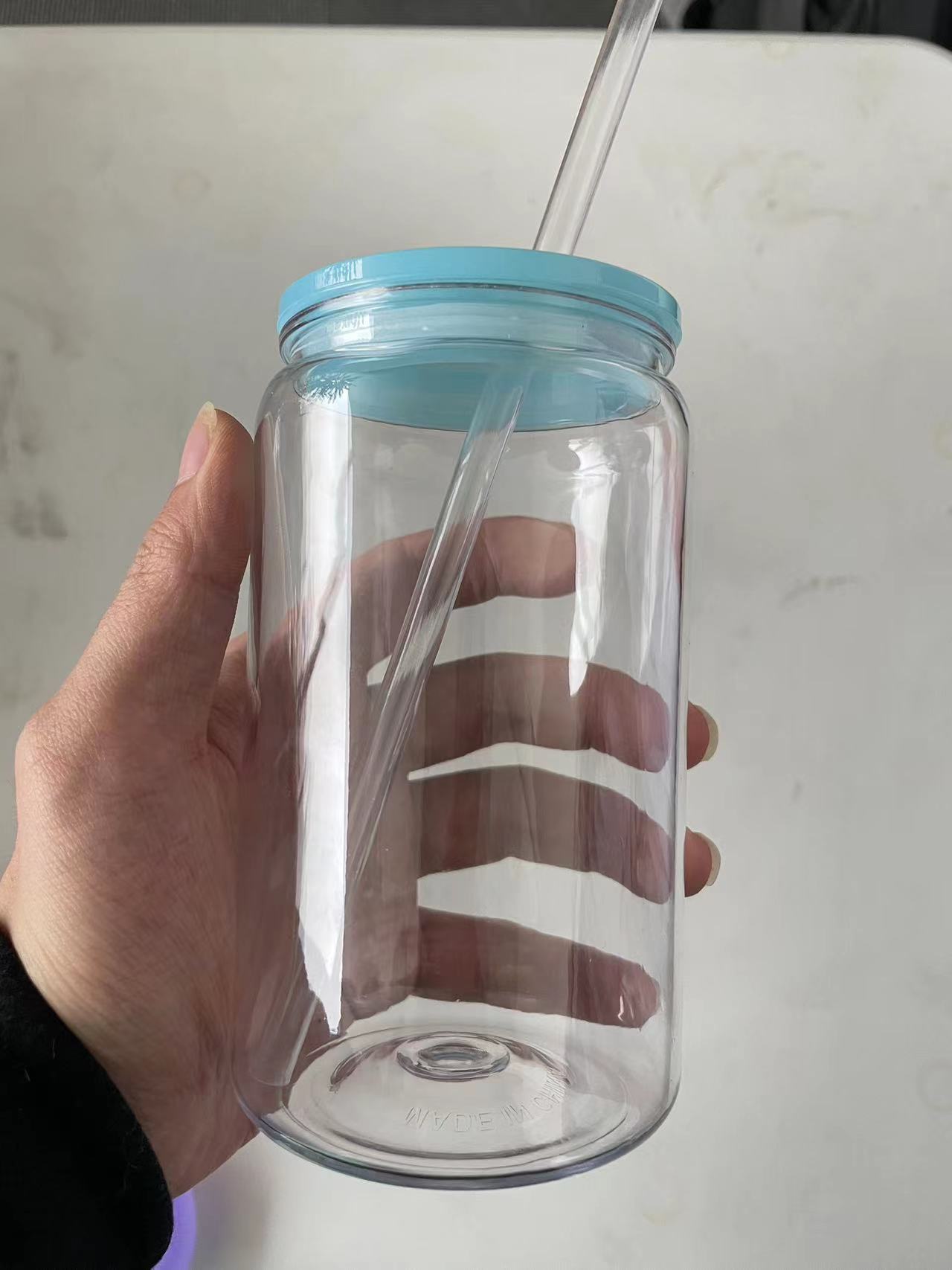 16oz Acrylic Libbey Plastic can with Straw colorful lids for Vinyl/UV DTF sticker