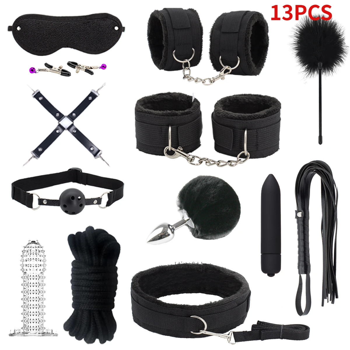 BDSM Sexlove Suit Adult Handcuffs Nipple Whip BDSM Sex Metal Anal Plug Vibrator Hip Female Male Adult Pornographic Sex Toys 1 240117