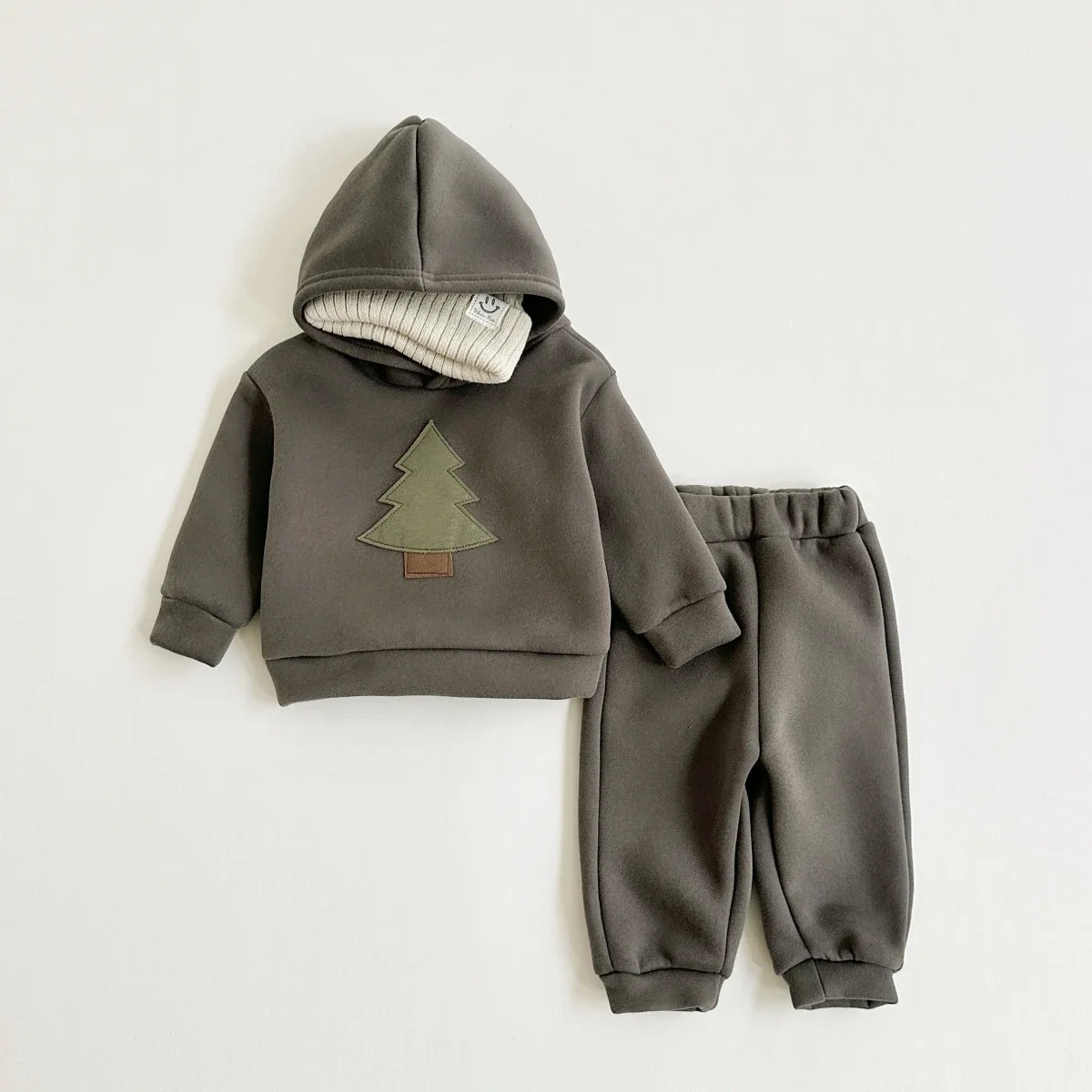 Winter Baby Clothes Set Hooded Tracksuit Christmas Tree Boys Kids Clothing Girls Thickening Plush Winter Warm Cotton Coat Suit 240117