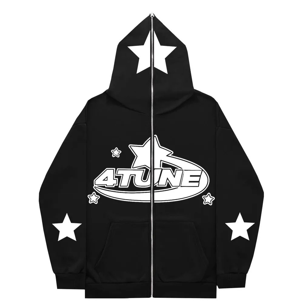 Gothic TUNE Y2K Full Zip Up Retro HipHop Men's Hoodies Sweatshirt Oversized Harajuk HighStreet Women's Streetwear Coat Tops 240117