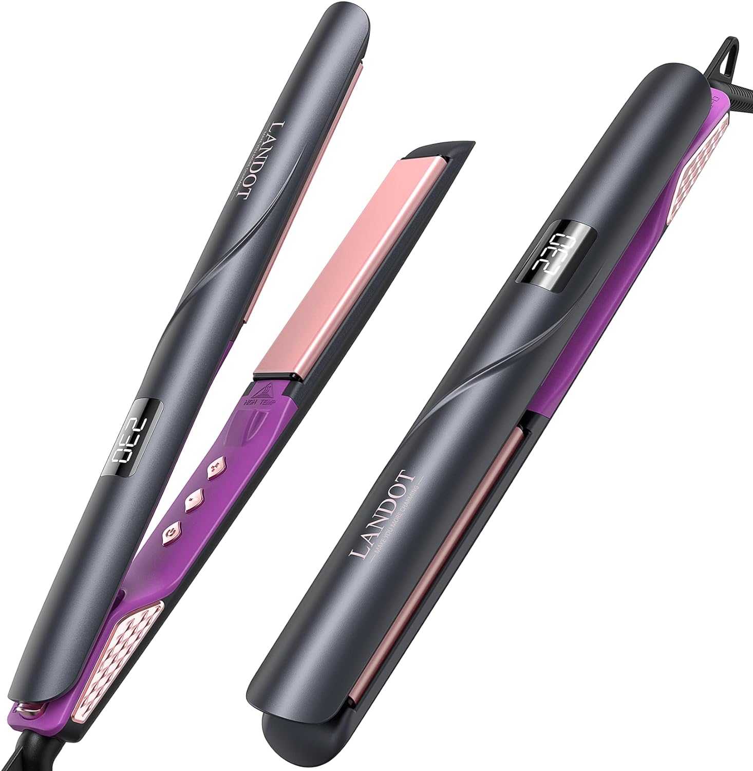 LANDOT Flat Iron Hair Straightener 1-inch: Straightener and Curler 2 in 1 - Professional Ceramic Straightening Curling Iron for Straighten Curl Wave H