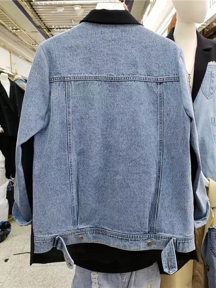 Casual Suit Jacket Women 2023 Korean Fashion Autumn Personality Loose Denim Patchwork Blazer Coat Femme Jackets 240117