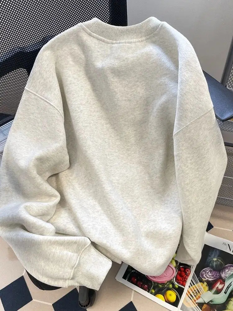 Winter American retro cartoon print round neck sweatshirt fashionable Korean street y2k personality simple loose sports hoodie 240117