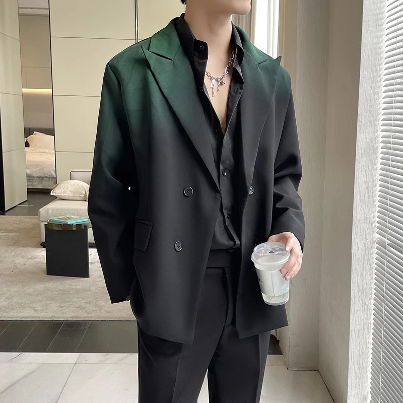 Korean Blazer Men Fashion Society Mens Dress Jacket Loose Casual Suit Jacket Mens Gradient Color Jackets Men Office Formal Coat 240117