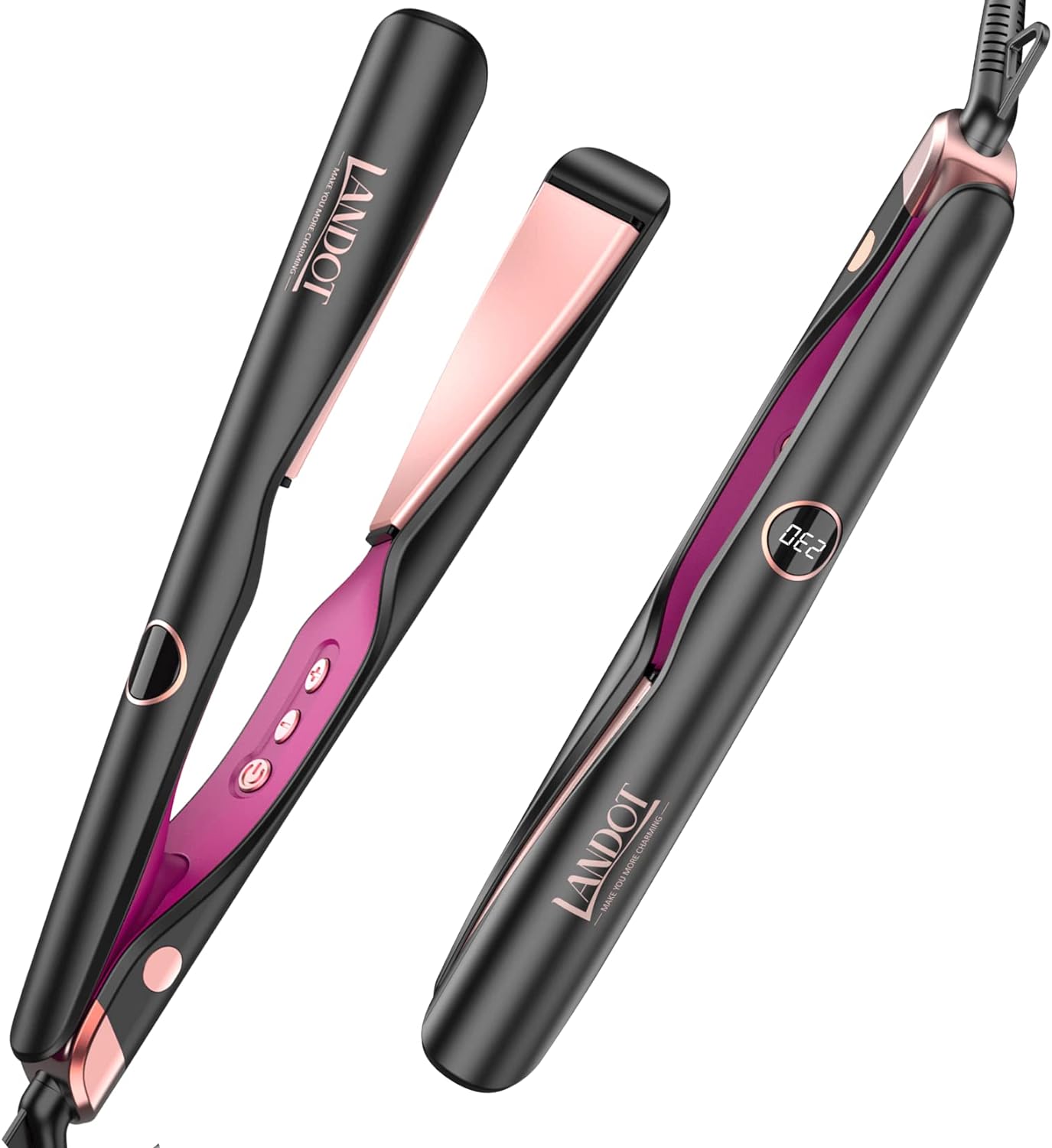 HS168 Landot 2-In-1 Hair Tool - Combination Straightener & Curler with Adjustable Temperature