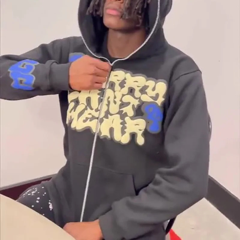 Harajuku Jacket Letter Print Coat Men Women Jackets pink Zip Hooded Sweatshirt Oversized Long-sleeved Zipper Top Casual Hoodies 240117