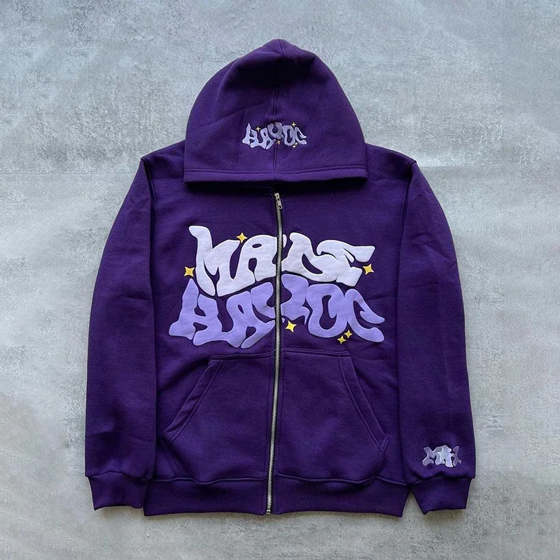 Men Star Letter Printed Hoodies Y2K Autumn Retro Long Sleeve Oversized Sweatshirts Female Harajuku Hip-hop Zipper Hooded Jackets 240117