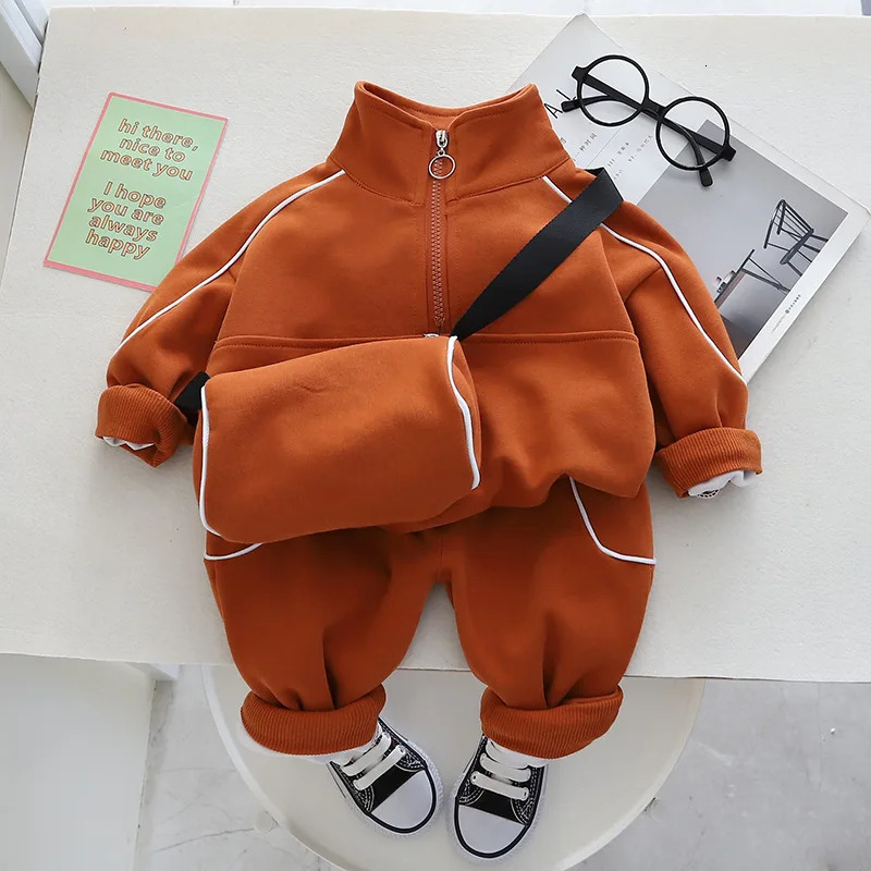 Autumn Toddler Boy 3PCS Clothes Set Cotton Zipper Sweatshirt Solid Bag Suit Casual Sports Pant Kid Boy Outfit Baby Boy Suit 240117