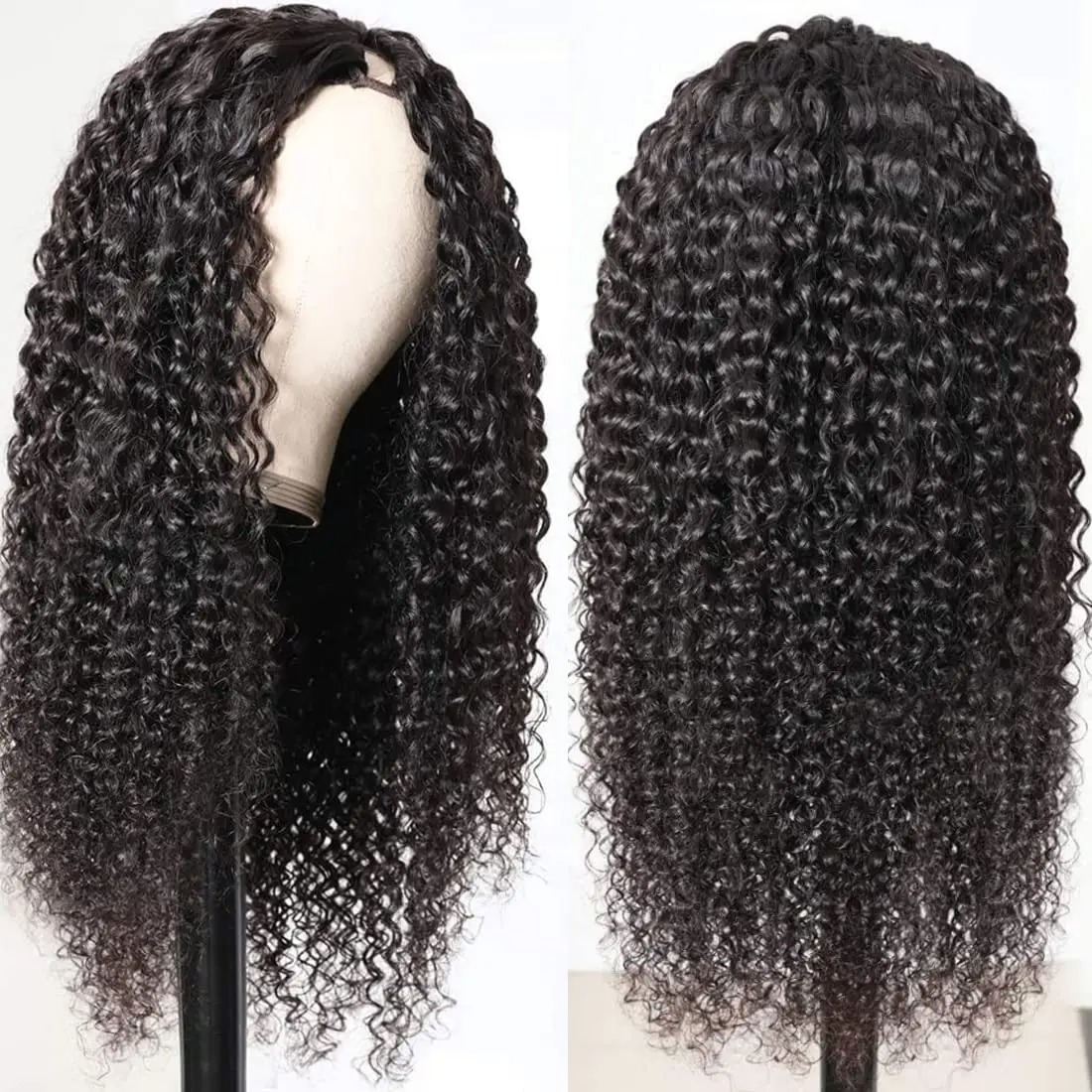 Sleek U Part Human Hair Wigs Curly BrazilianHair Wigs Natural Black Deep Wave Glueless U Part Wigs Body Wave V Part Wigs