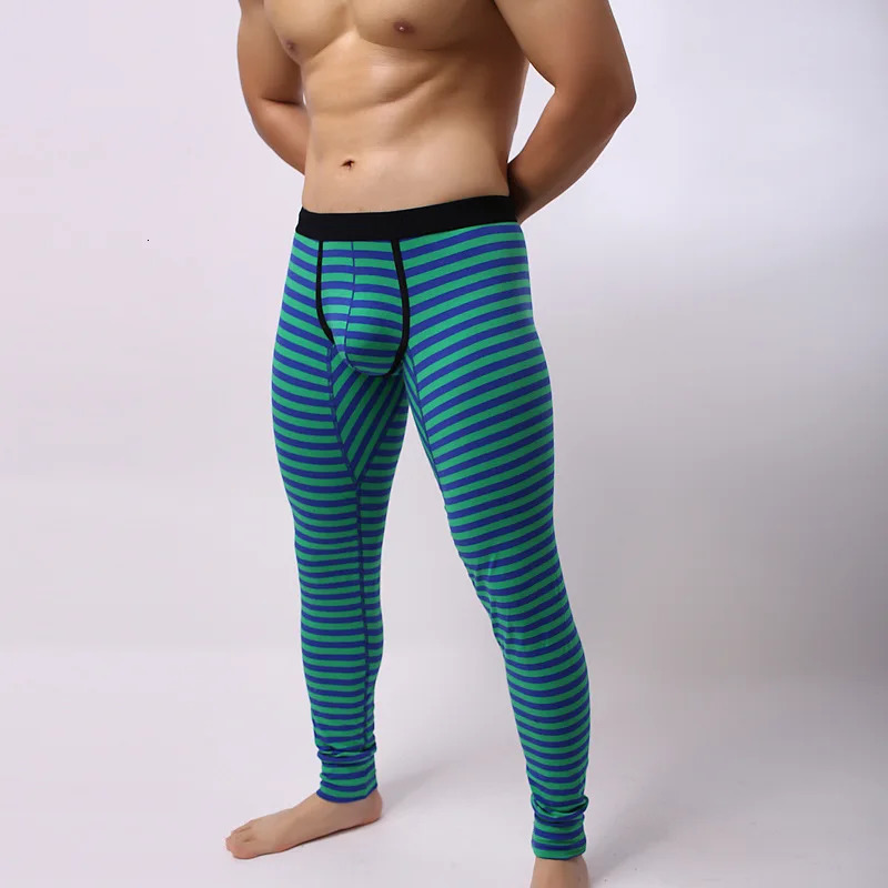 High Quality Striped Thermal Underwear Bottoms for Men Autumn Winter Cotton Leggings Female Long Johns 240117Z