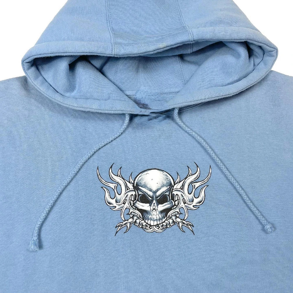 Y2k Hoodie Sweatshirt Men Hip Hop Skull Graphic Print Oversized Vintage Blue Hooded Harajuku Fashion Gothic Tops Streetwear 240117