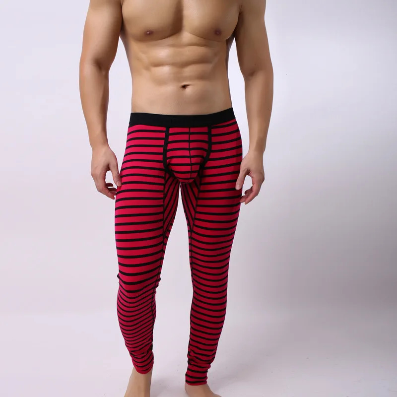 High Quality Striped Thermal Underwear Bottoms for Men Autumn Winter Cotton Leggings Female Long Johns 240117Z