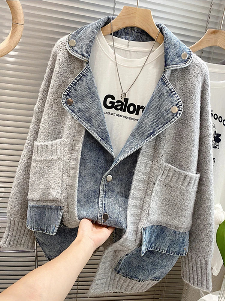 Jackets Autumn Winter Loose and Lazy Style Thickened Sweater Cardigan Top Fashion Personalized Combination Denim Coat Women 240117
