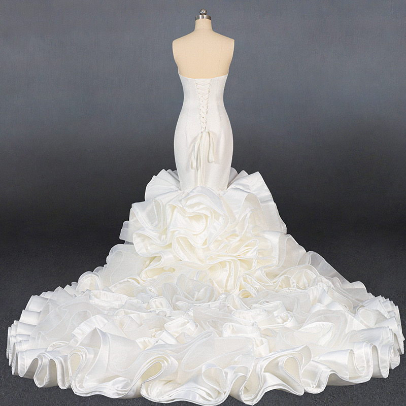 2024 Elegant Satin Mermaid Wedding Dresses New Ruffles Bridal Gown Chapel Sexy Neck Long Train Tulle White Boho Custom Made Plus Size Vestidos De Novi