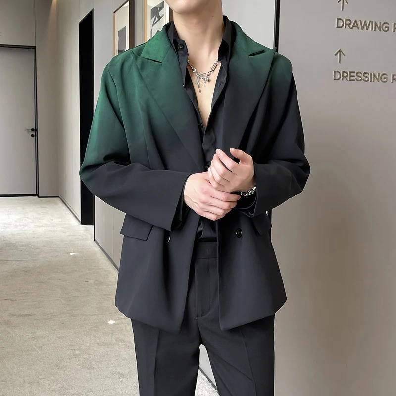 Korean Blazer Men Fashion Society Mens Dress Jacket Loose Casual Suit Jacket Mens Gradient Color Jackets Men Office Formal Coat 240117