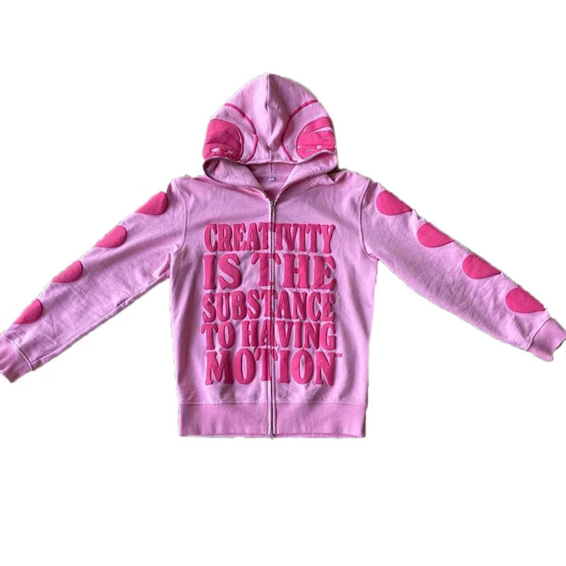 Hip Hop Men Hoodies Y2K Retro Letter Print Loose Full Zip Long Sleeve Sweatshirt Fashion High Street Autumn Hooded Jacket Coats 240117