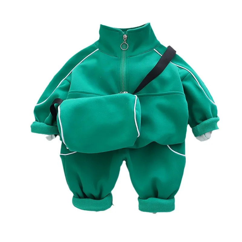 Autumn Toddler Boy 3PCS Clothes Set Cotton Zipper Sweatshirt Solid Bag Suit Casual Sports Pant Kid Boy Outfit Baby Boy Suit 240117