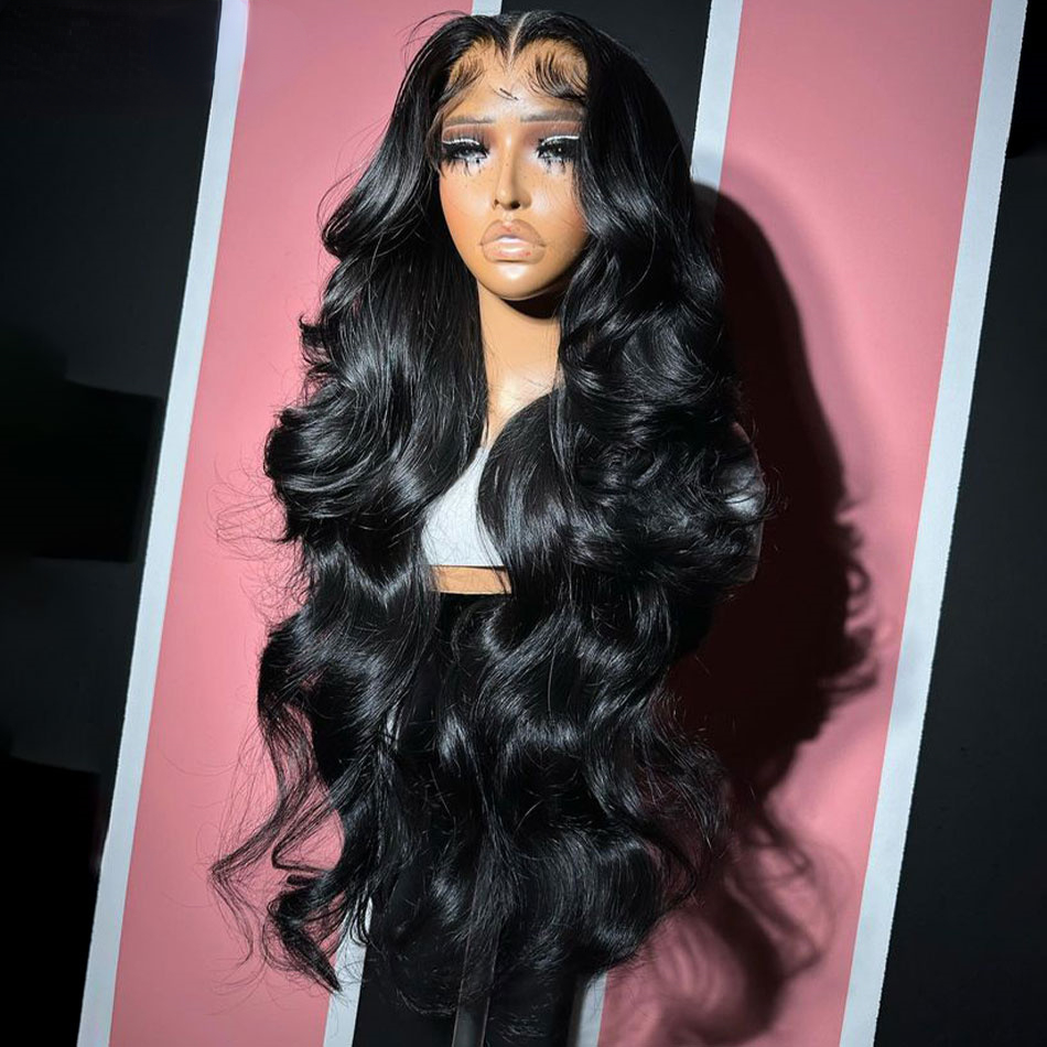 Highlight Ombre Blonde Black 13x4 Lace Frontal Wavy Human Hair Wigs 180% 34Inch Body Wave Lace Front Wigs Glueless Synthetic Wig