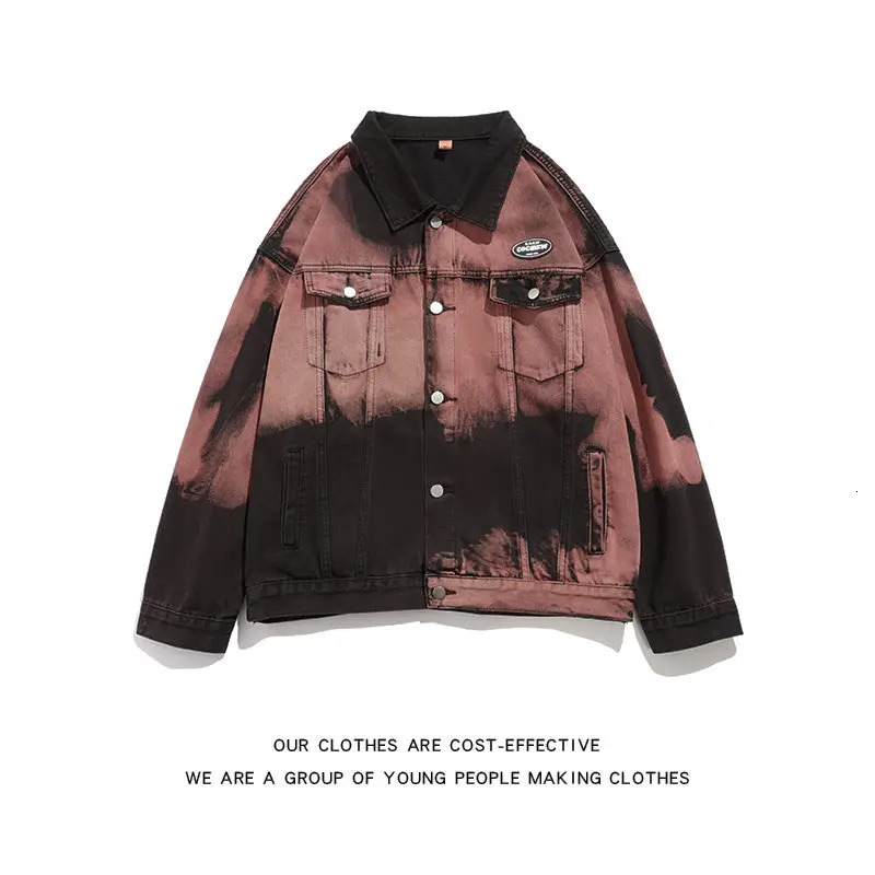 American Retro Vibe Wind Frock Denim Jacket Y2K Vintage Street Punk Fashion Trend Tiedye Loose Casual Couple 240117