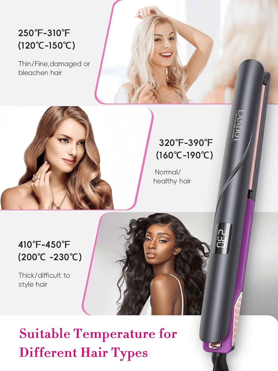 LANDOT Flat Iron Hair Straightener 1-inch: Straightener and Curler 2 in 1 - Professional Ceramic Straightening Curling Iron for Straighten Curl Wave H