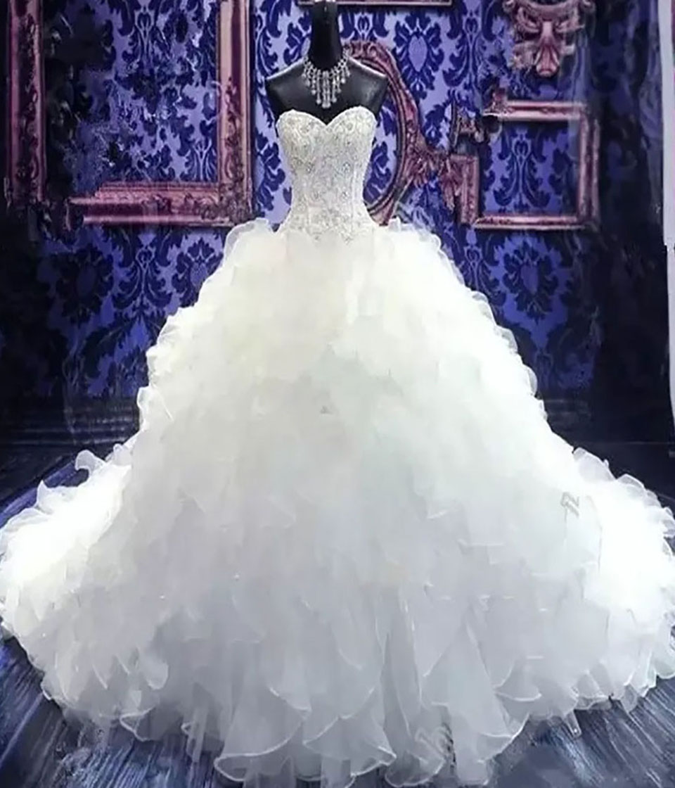 White Wedding Dresses Ivory Bridal Gowns Formal A Line Beaded Applique Custom Zipper Lace Up Plus Size New Sweetheart Sleeveless Sequins Organza