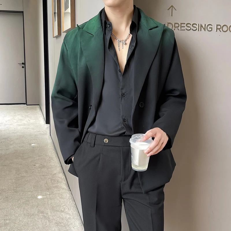 Korean Blazer Men Fashion Society Mens Dress Jacket Loose Casual Suit Jacket Mens Gradient Color Jackets Men Office Formal Coat 240117